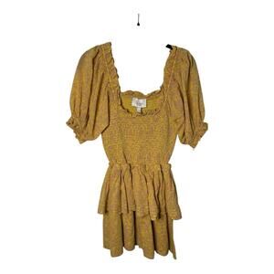 Cleobella Yellow Puff Sleeve Tiered Ruffle Mini Dress Smocked Detail Size XS